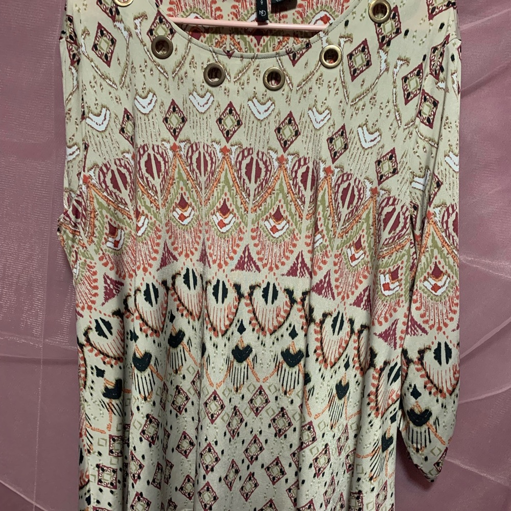 Women’s Blouses Size XL, Bohemian Patterned with Grommet Detail.